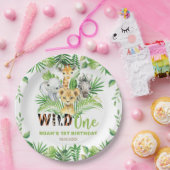野生のワンジャングル動物の緑1歳の誕生日 ペーパープレート (パーティー)