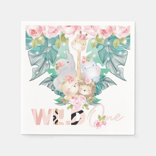 野生のワンジャングル動物 スタンダードカクテルナプキン (正面)