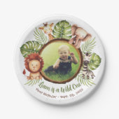 野生のワンフォトジャングル動物葉達1歳の誕生日 ペーパープレート (正面)