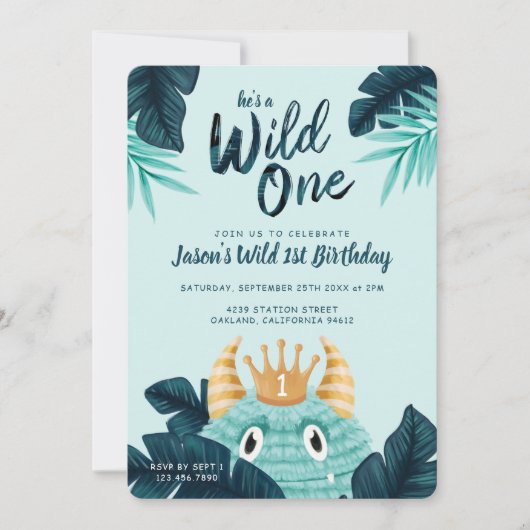 野生のワンブルーモンスタートロピカルジャングル 招待状 (正面)
