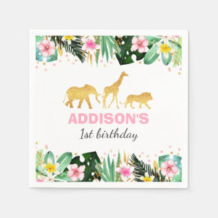 野生のワン誕生日ジャングル動物ナプキン スタンダードカクテルナプキン