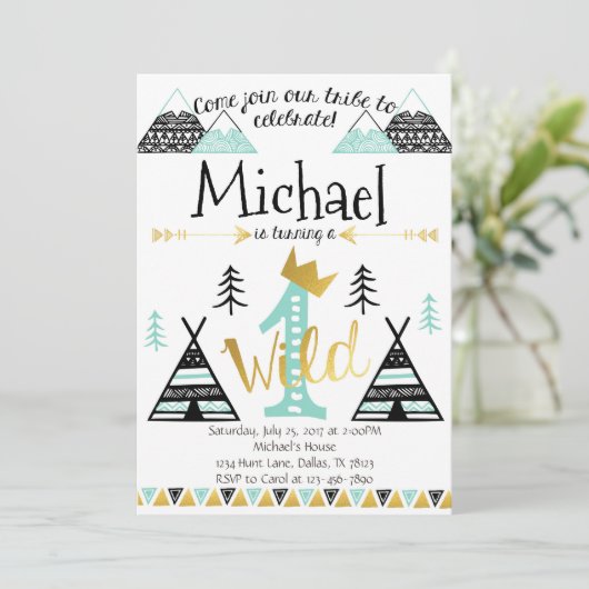 野生のワン部族の誕生日パーティーの招待ボーイ 招待状 (スタンド正面)