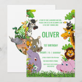 野生のワン ジュングルの緑のサファリ 子供たちのために 招待状 (正面/裏面)