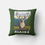 野生のヴィンテージ旅行のAlaskaCaribou クッション (裏面)