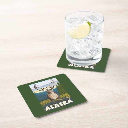 野生のヴィンテージ旅行のAlaskaCaribou スクエアペーパーコースター (インサイチュ)