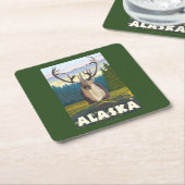 野生のヴィンテージ旅行のAlaskaCaribou スクエアペーパーコースター (アングル)