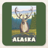 野生のヴィンテージ旅行のAlaskaCaribou スクエアペーパーコースター (正面)