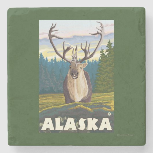野生のヴィンテージ旅行のAlaskaCaribou ストーンコースター (正面)