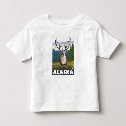 野生のヴィンテージ旅行のAlaskaCaribou トドラーTシャツ (正面)