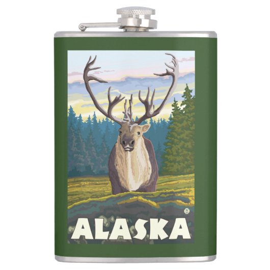 野生のヴィンテージ旅行のAlaskaCaribou フラスク (正面)