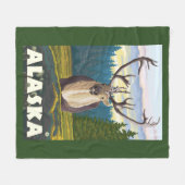 野生のヴィンテージ旅行のAlaskaCaribou フリースブランケット (正面(横))