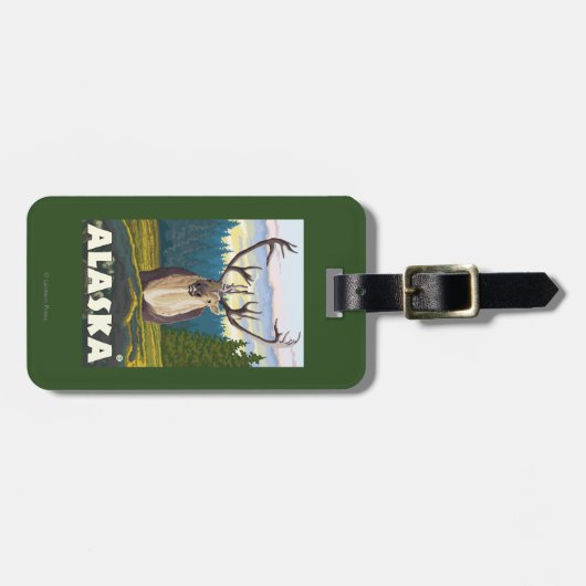 野生のヴィンテージ旅行のAlaskaCaribou ラゲッジタグ (正面横)