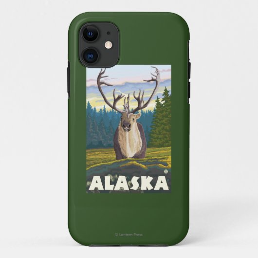 野生のヴィンテージ旅行のAlaskaCaribou Case-Mate iPhoneケース (裏面)