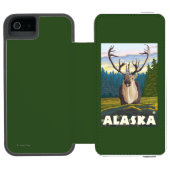 野生のヴィンテージ旅行のAlaskaCaribou Incipio iPhoneウォレットケース (フォリオオープン)