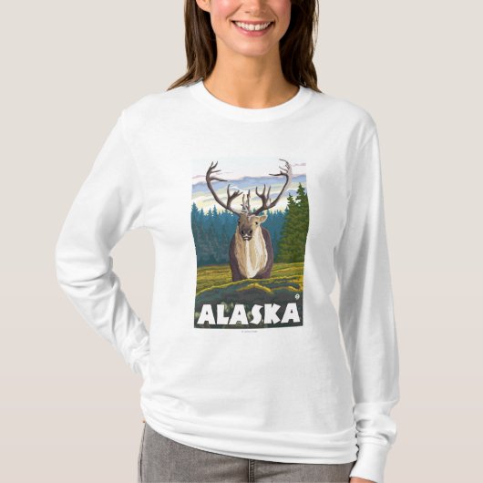 野生のヴィンテージ旅行のAlaskaCaribou Tシャツ (正面)