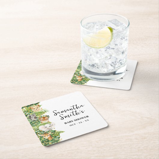 野生の一動物サファリの赤ちゃんシャワーパーティーの装飾 スクエアペーパーコースター (インサイチュ)