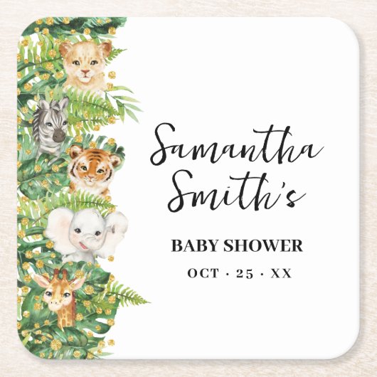 野生の一動物サファリの赤ちゃんシャワーパーティーの装飾 スクエアペーパーコースター (正面)