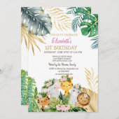野生の一動物ジャングルの花トロピカルワン 招待状 (正面/裏面)