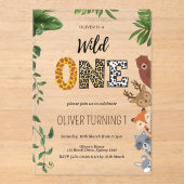 野生の一動物形の文字の緑の最初の誕生日 アクリル招待状 (正面)