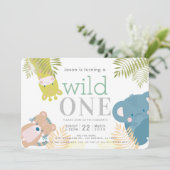 野生の一動物象の象金ゴールド1st誕生日 招待状 (スタンド正面)