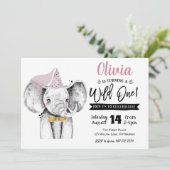 野生の一象 |女の子の最初の誕生日の招待 招待状 (スタンド正面)