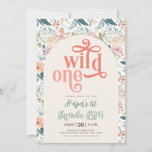 野生の一青い黄色の野生の花1日の誕生日 招待状 (正面)