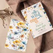 野生の一青い黄色の野生の花1日の誕生日 招待状