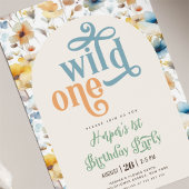 野生の一青い黄色の野生の花1日の誕生日 招待状