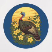 野生の七面鳥とジャスミンフラワーズイラストレーション ラベル (デザイン1)