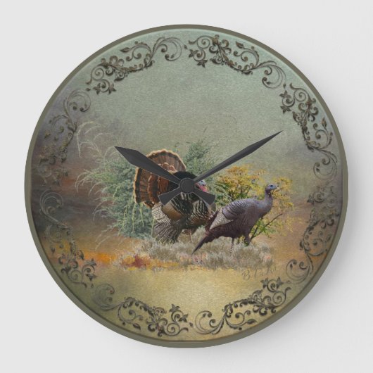野生の七面鳥 ラージ壁時計 (正面)