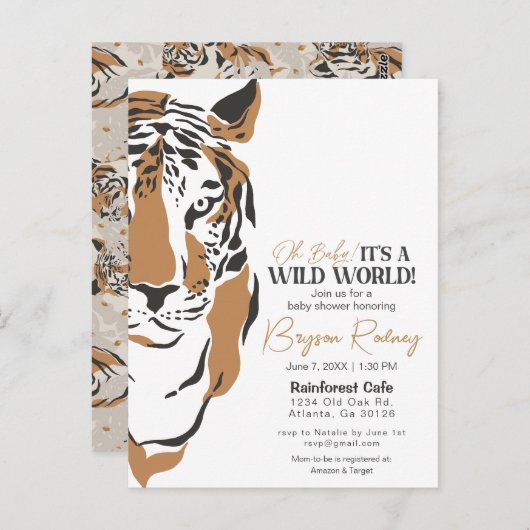 野生の世界ジャングルタイガーボーイズシャワー招待状 ポストカード (正面/裏面)
