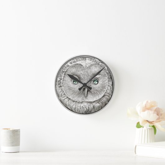 野生の事: 銀製のフクロウの円形の柱時計 ラウンド壁時計 (ホーム)