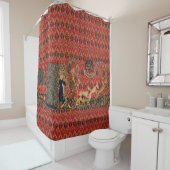 野生の人々の鹿狩り、動物、赤フローラ シャワーカーテン (インサイチュ)