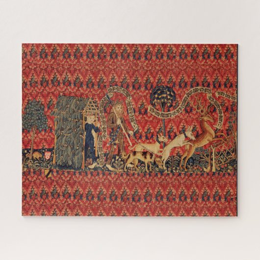 野生の人々の鹿狩り、動物、赤フローラ ジグソーパズル (横)