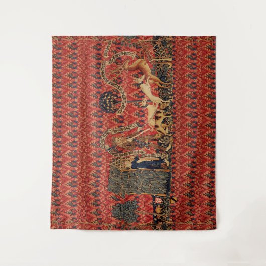 野生の人々の鹿狩り、動物、赤フローラ タペストリー (正面)