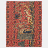 野生の人々の鹿狩り、動物、赤フローラ フリースブランケット (正面)