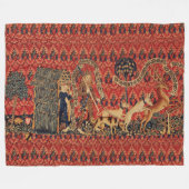 野生の人々の鹿狩り、動物、赤フローラ フリースブランケット (正面(横))