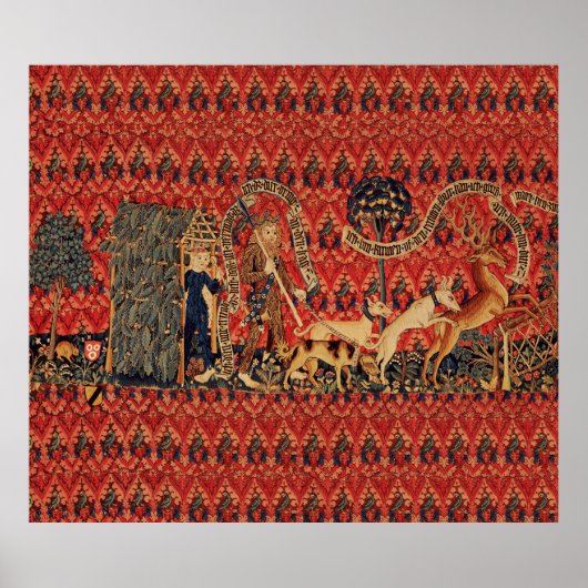 野生の人々の鹿狩り、動物、赤フローラ ポスター (正面)
