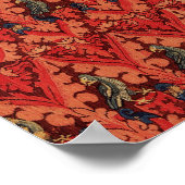 野生の人々の鹿狩り、動物、赤フローラ ポスター (角)