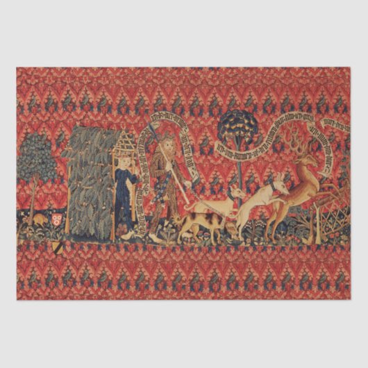 野生の人々の鹿狩り、動物、赤フローラ 薄葉紙 (正面)