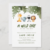 野生の人がサファリの動物の赤ちゃんシャワーを途中にある 招待状 (正面)