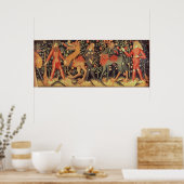 野生の人間と動物,タペストリー, 15世紀 ポスター (キッチン)