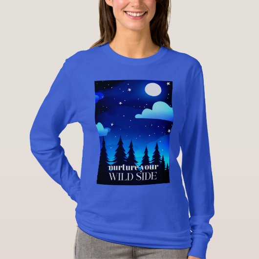 野生の側面を育てる – 月。星と松 Tシャツ (正面)