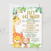 野生の共同金ゴールドサファリ動物誕生日 招待状 (正面)