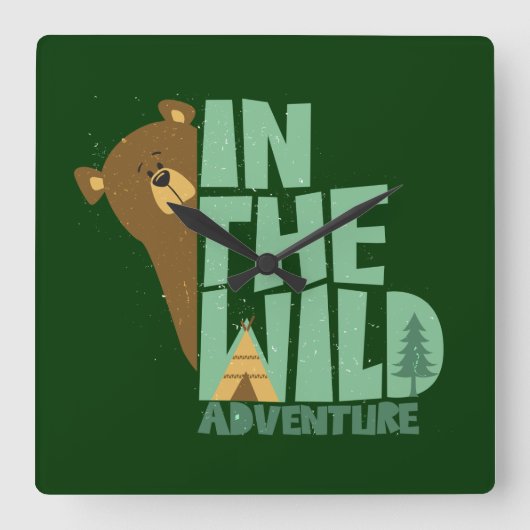 野生の冒険の中で スクエア壁時計 (正面)