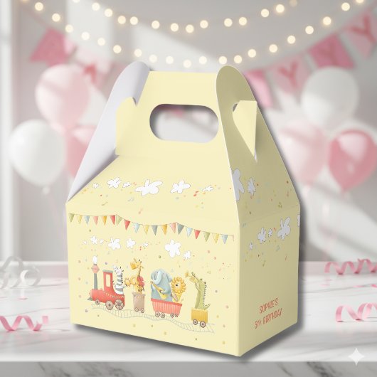 野生の動物が乗った音楽列車の子供の誕生日パーティー フェイバーボックス