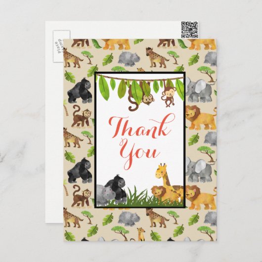 野生の動物のジャングルパターンパーティーありがとう ポストカード (正面/裏面)