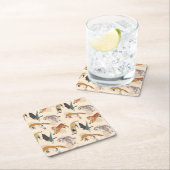 野生の動物のスケッチで手書きレトロ スクエアペーパーコースター (インサイチュ)