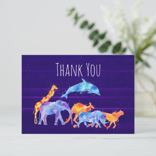 野生の動物の群れ紫抽象芸術ありがとう サンキューカード (スタンド正面)