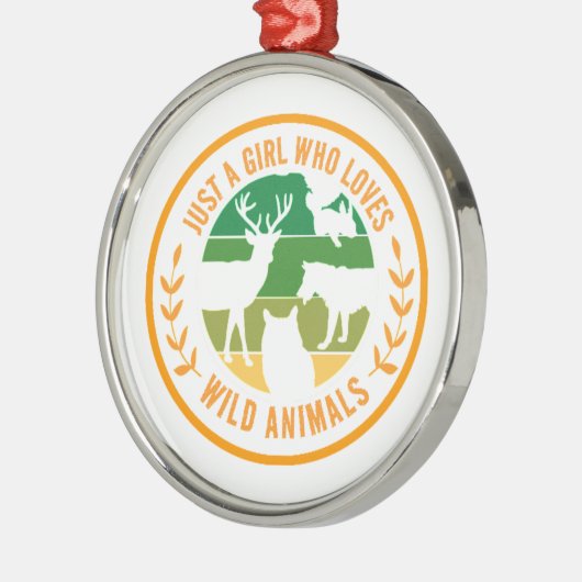野生の動物の贈り物を愛しているだけの女の子 メタルオーナメント (左)